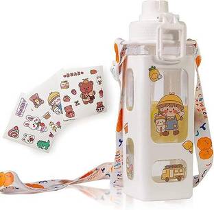GARIHC ENTERPRISE Cute 700ml Kawaii Water Bottle with Straw 3D Sticker and Stickers with belt 700 ml Plastic Sipper