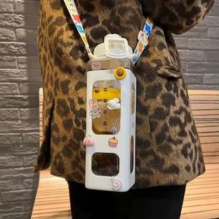 TRK HUB Kawaii Water Bottle with Straw 3D Sticker and Stickers with belt [700ml] 700 ml Sipper