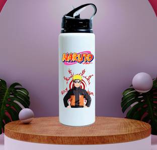ZORI Naruto Printed Aluminium Sipper Water Bottle with Lid & Straw 750 ml Shaker