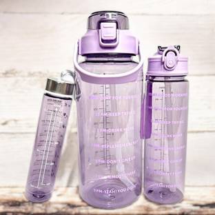 Ecohearth Set of 3 Transparent Water Bottle with Straw & Stickers-Office Water Bottle 2000 ml Bottle