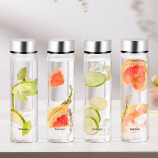 BOROSIL Neo Glass Water Bottle with Steel Lid, 550 ml, Bottle for Milk, Lassi, Juice 550 ml Bottle