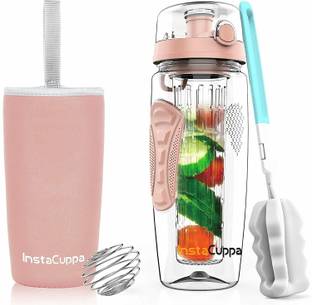 InstaCuppa Fruit Infuser Water Bottle with Filter Sipper Lid, Full Length Infuser, Free eBook 1000 ml Bottle