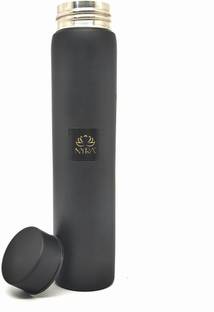 Nyra Stainless Steel Pocket Water Bottle – 450 ML Small & Slim Single Walled Black 450 ml Bottle