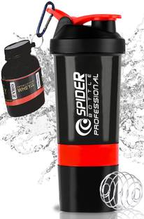 ZYRO Protein Funnel & Spider Gym Shaker Bottle with Stainless Steel Spring Ball 500 ml Plastic Shaker