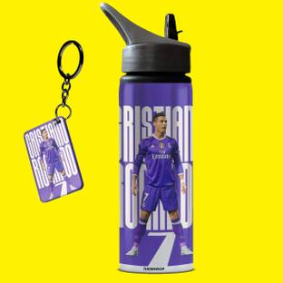 TheWhoop Cristiano Ronaldo Printed Sipper Water Bottle & Keychain Combo 750 ml Shaker