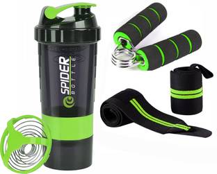 COOL INDIANS Premium Quality Gym Shaker With Wrist Band And Mini Gripper For Gym. 500 ml Shaker