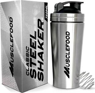 MUSCLEFOOD Stainless Steel Protein Shaker for Workout, Leakproof Bottle with Knob 750 ml Stainless Steel Shaker