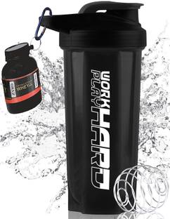 ZYRO Protein Funnel & Work Hard Gym Shaker Bottle with Stainless Steel Spring Ball 700 ml Shaker