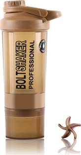 ZYRO Bolt Professional Gym Sipper Bottle & 2 Storage Compartments for Protein Shake 600 ml Plastic Shaker