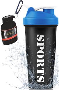 ZYRO Protein Funnel & Sports Gym Shaker Bottle with Stainless Steel Spring Ball 650 ml Plastic Shaker