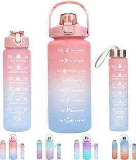 Nirvaana Silicone Set Of 3 Water Bottle With Motivational Time Marker, Leakproof 2000 ml Bottle