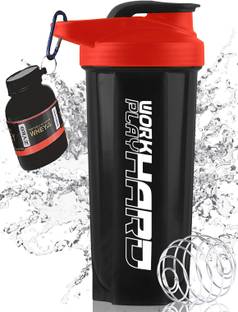 ZYRO Protein Funnel & Work Hard Gym Shaker Bottle with Stainless Steel Spring Ball 700 ml Shaker