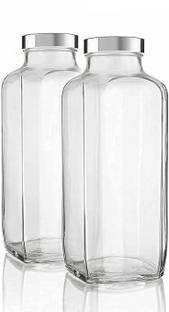 d global 1000 ml French Square Glass Water Bottle PACK OF 1 1000 ml Bottle 1000 ml Bottle