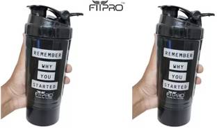 FitPro BLACK GYM SHAKER BOTTLE 500 ML WITH Protein COMPARTMENT WITH TORNADO FILTER 500 ml Shaker