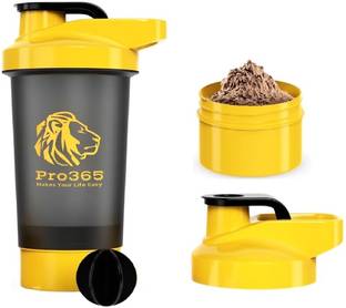 PRO365 Plastic Protein Shaker Bottle with Extra Compartment & Shaker Mixer for Gym Use 600 ml Shaker