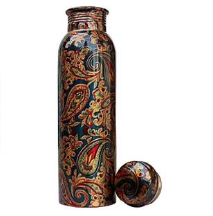 SA HANDICRAFT 100% Pure Copper Beautiful Design Print For Yoga,Gym,Home and hospital 1000 ml Bottle