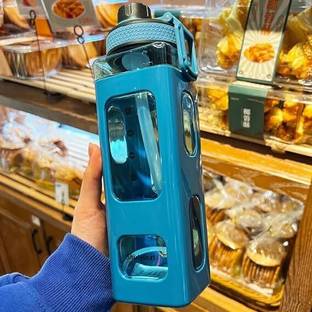 JAMBUVANTI Large Kawaii Water Bottle With Straw And 3D Stickers Cute Aesthetic Bottle 700 ml Plastic Bottle With Drinking Glass