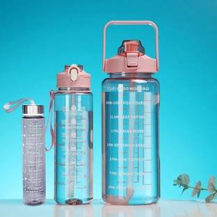 SeaRegal Motivational Water Bottle Set of 3 2000 ml Bottle With Drinking Glass