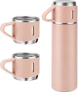 MDB Vacuum-Insulated Bottle with 3 Cups for Tea, Coffee, Hot, and Cold Drinks. 500 ml Steel Flask