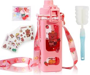 TRK IMPEX Kawaii Water Bottle with Straw Sticker for Kids Girls 700ml Bottles Water 700 ml Bottle