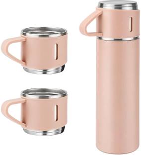 PW PENCILWALA Steel Vacuum Flask Set with 3 Steel Cups Combo
