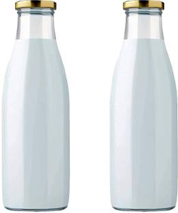 PERIZONE Glass Milk Bottle with Metal Lids -Daily Use & storage Juice,Water,Sauce Bottle  - 500 ml
