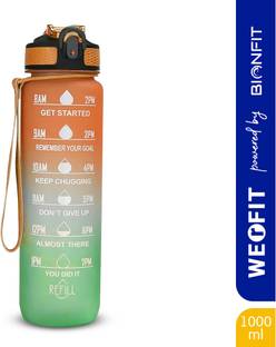 WErFIT 1000ml Motivational Water Bottle-BPA-Free, Leak-Proof, with Time Marker & Straw 1000 ml Plastic Shaker