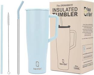HOUSE OF QUIRK 1200ML Tumbler with Handle and 2 Straw Flip Lid 1200 ml Bottle