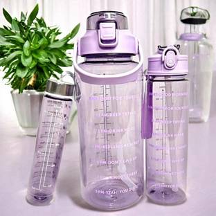 Jhalakriti Portable Wide Mouth BPA Free Motivational pack of 3 Transparent Water Bottle 3200 ml Water Bottles
