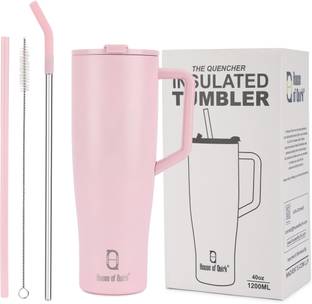 HOUSE OF QUIRK 1200ML Tumbler with Handle and 2 Straw Flip Lid 1200 ml Bottle