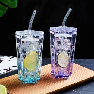 MAHADEV INFRASTRUCTURE PREMIUM SIPPER GLASS DIAMOND BLACK STRIP 2PCS 400 ml Sipper