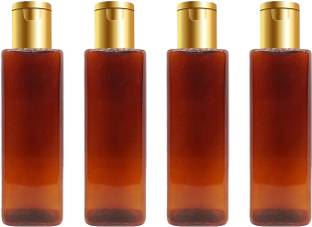 Devinez Square Amber Bottle, 200ml (Pack of 4) with Golden Flip-Top Cap, Essential Oils 200 ml Bottle