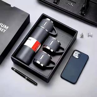 Provo Stainless Steel Vacuum Flask Set with 3 Steel Cups 500 ml Flask