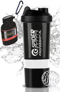 ZYRO Protein Funnel & Spider Gym Shaker Bottle with Stainless Steel Spring Ball 500 ml Plastic Shaker