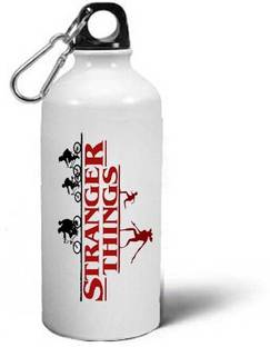 CHARMING Stranger Things Printed Aluminium Sipper Water Bottle With Caribanee Clip 600 ml Shaker
