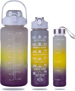 Pinjay Set of 3 Water Bottle 2000ML, 900ML, 300ML with Motivational Time Marker 2000 ml Bottle