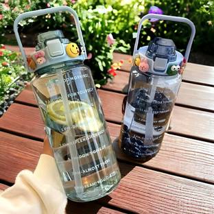 Virtuous NEW Transparent Flip Top lid BPA free leakproof water bottle for Travel 2000 ml Bottle