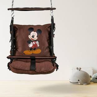 Curio Centre Mickey Printed Cotton Baby Swing/Wooden Hanging Baby Swing/Durable Portable Baby Swings