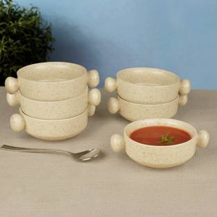StyleMyWay Ceramic Soup Bowl Ceramic White Matt Soup Bowls with Handle (300 ml, Set of 6, White) | Maggi Bowls |