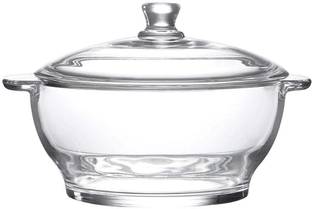 Vastarpara Glass Vegetable Bowl Glass Casserole Deep Round - (2.5 ltr) Oven and Microwave Safe Serving Bowl with Glass Lid (Set of 1) Glass Disposable Ramekin Bowl