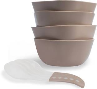 Lumiset Plastic Soup Bowl / dessert Bowl with matching Spoons|100% food grade BPA free|Square,300ML|