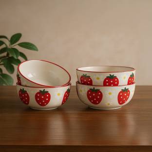 Tyera Ceramic Serving Bowl Strawberry & Daisy Hand-Painted Premium Ceramic Bowls