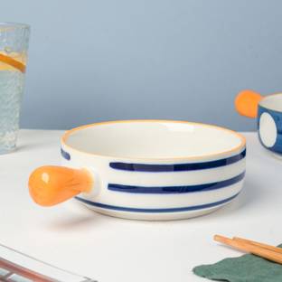 Nestasia Ceramic Serving Bowl Handle, For Baking & Serving, Round Shape, Swirl Pattern, 700ml Capacity