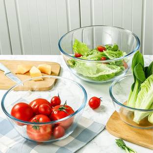 Femora Borosilicate Glass Salad Bowl Mixing Bowls| 350 ML| 1000 ML| 1550 ML