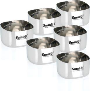 Sumeet Stainless Steel Dessert Bowl Heavy Gauge Stainless Steel Square Bowl / Wati / Katori with Mirror Finish –7cm