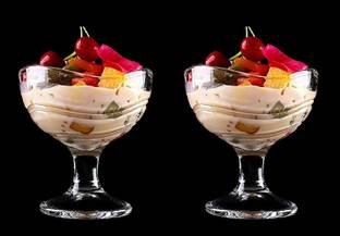 JIGSHTIAL Glass Dessert Bowl Designer Ice Cream Bowl Set , Set Of 2 Pcs,