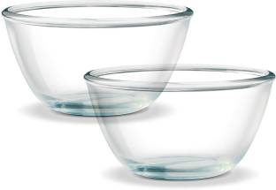 IndusBay Borosilicate Glass Serving Bowl 2 Piece Toughened Glass Mixing High Borosilicate Glass Serving Bowl 550 ML Each