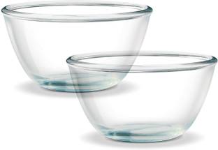 IndusBay Borosilicate Glass Serving Bowl 2 Piece Toughened Glass Mixing High Borosilicate Glass Serving Bowl 550 ML Each