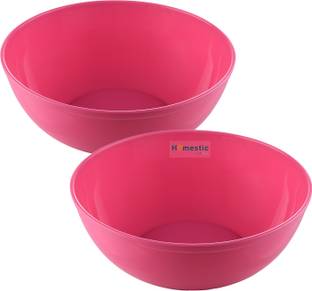 HOMESTIC Plastic Serving Bowl Plastic Dishwasher Safe Bowls|Serving Bowls for kitchen|2000 ML|Pack of 2|Pink