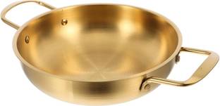 Gyanadh Steel Serving Bowl Round Korean Ramen Noodle Pot with Double Handle - Stainless Steel Golden